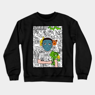 Whimsical Digital Collectible - Character with MaleMask, DoodleEye Color, and DarkSkin on TeePublic Crewneck Sweatshirt